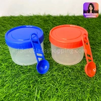 Cute Mini Transparent Kitchen Storage Containers With Solid Color Caps With Spoon (B7.3×H6.4cms) MC449
