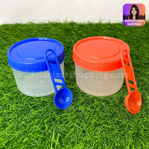 Cute Mini Transparent Kitchen Storage Containers With Solid Color Caps With Spoon (B7.3×H6.4cms) MC449