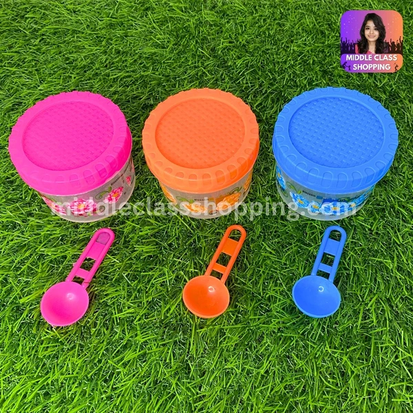 Cute Mini Transparent Floral Print Kitchen Storage Containers With Spoon (B7.2×H6.2cms) MC450