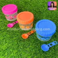 Cute Mini Transparent Floral Print Kitchen Storage Containers With Spoon (B7.2×H6.2cms) MC450