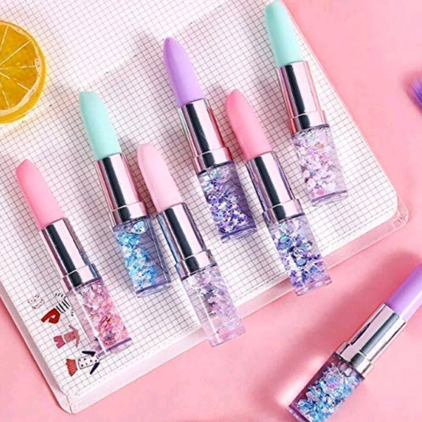 Premium Cute Lipstick Shaped Pen With Floating Glitters MC478