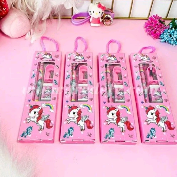Kids Favourite Cute Gift Set With 2 Pencils, 1 Sharpner, 1 Eraser And 1 Scale MC479