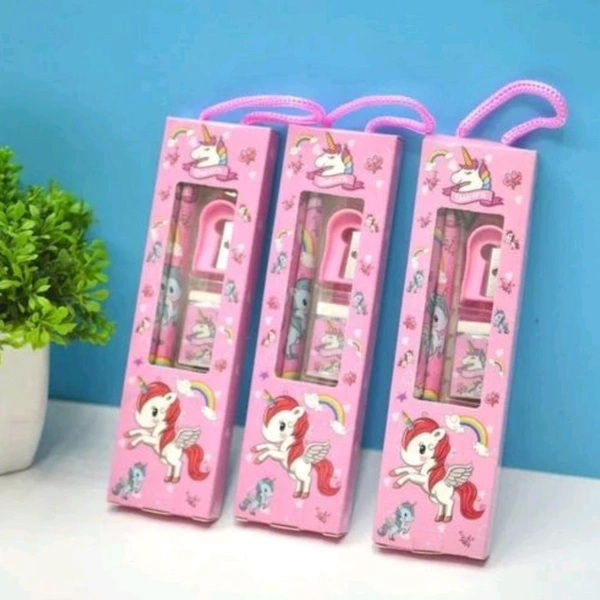 Kids Favourite Cute Gift Set With 2 Pencils, 1 Sharpner, 1 Eraser And 1 Scale MC479