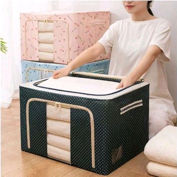High Quality Multicolored Big Sized Foldable Cloth Organiser With Top And Side Zip Opening With Side Carrying Handles (50×40×33cms) MC531