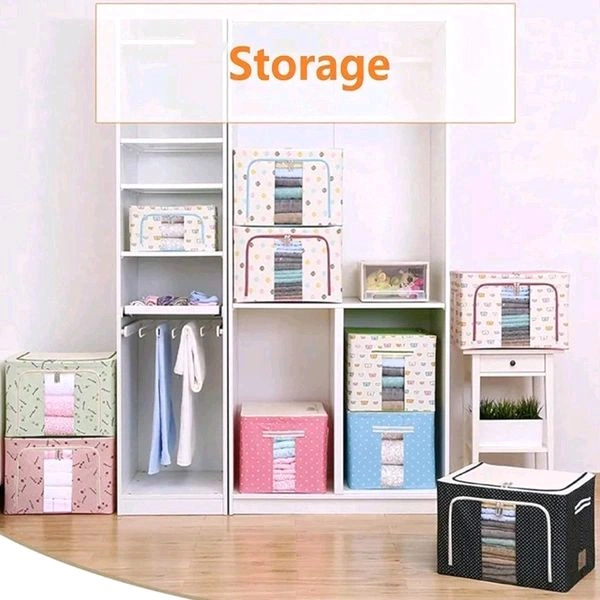 High Quality Multicolored Big Sized Foldable Cloth Organiser With Top And Side Zip Opening With Side Carrying Handles (50×40×33cms) MC531
