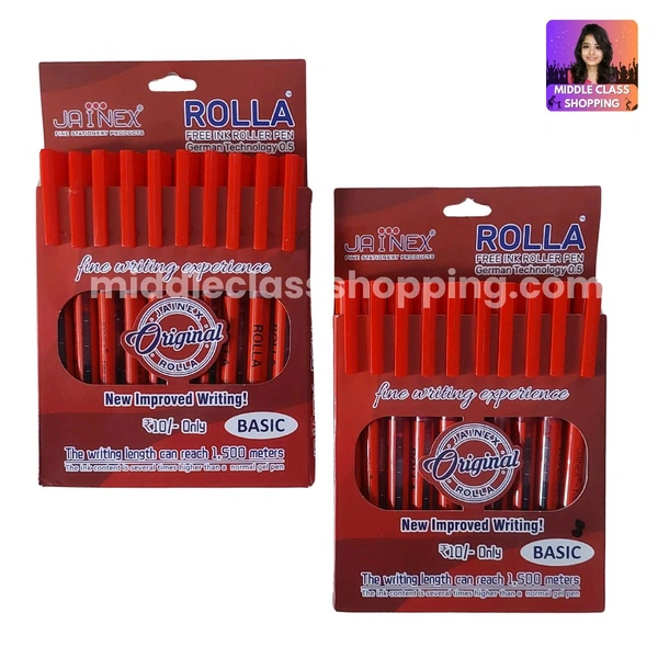 Jainex Rolla Roller Ink Pen (RED 10pcs) MC555