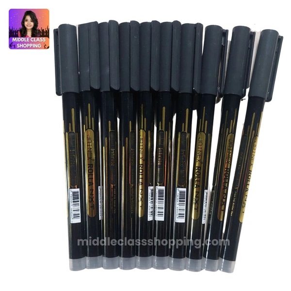 Jainex Rolla Roller Gold Ink Pen (BLACK 10pcs) MC561