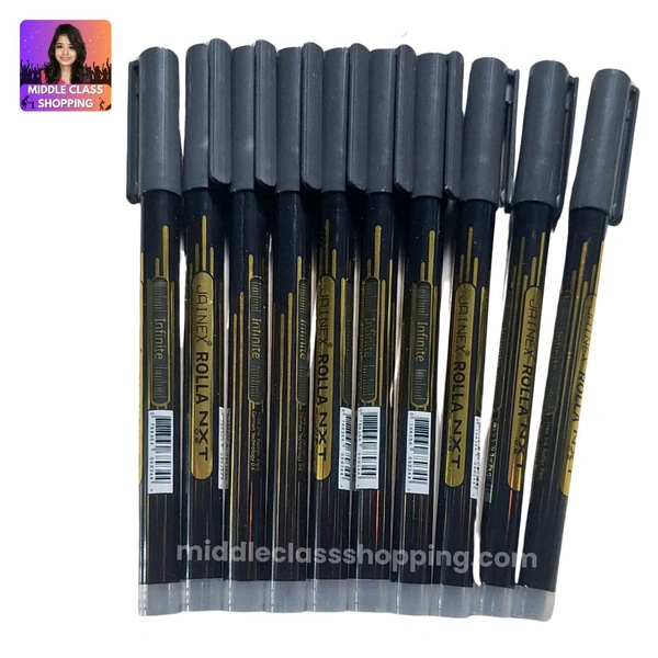 Jainex Rolla Roller Gold Ink Pen (BLACK 10pcs) MC561