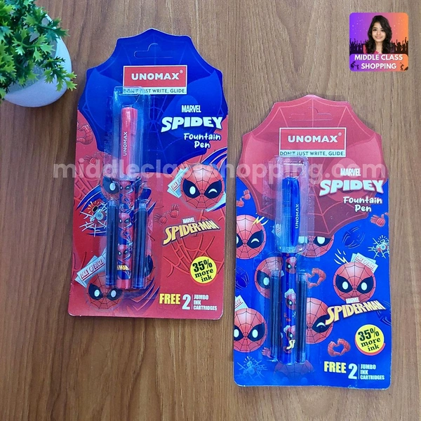 Premium Quality Unomax Spidey Spiderman Fountain Pen With  Jumpo Ink 2 Catridges MC570