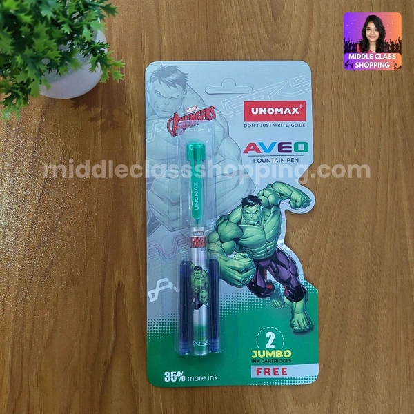 Premium Quality Unomax Hulk Fountain Pen With  Jumpo Ink 2 Catridges MC580