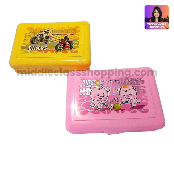 Kids Favourite High Quality Big Sized Lunch Or Snacks Box With 2 Divisions And Spoon (15.8×11.3cms) MC605