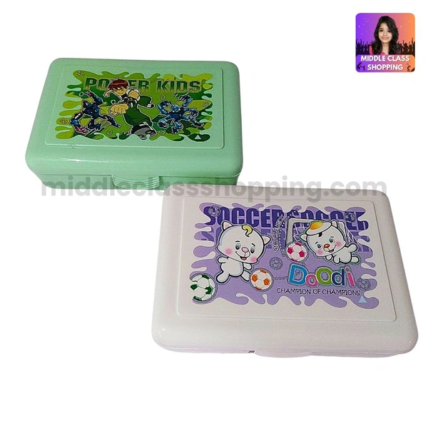 Kids Favourite High Quality Big Sized Lunch Or Snacks Box With 2 Divisions And Spoon (15.8×11.3cms) MC605