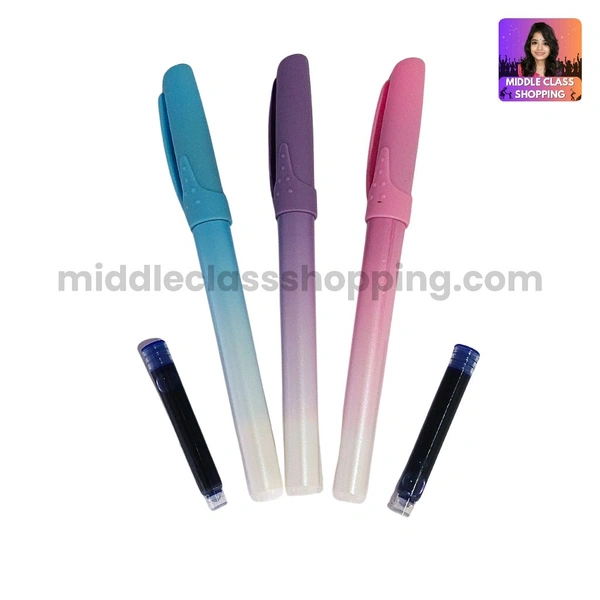 Zaini High Quality Cute Soft Gradient Colored Smooth Writing  Fountain Pen With Catridge Ink MC608