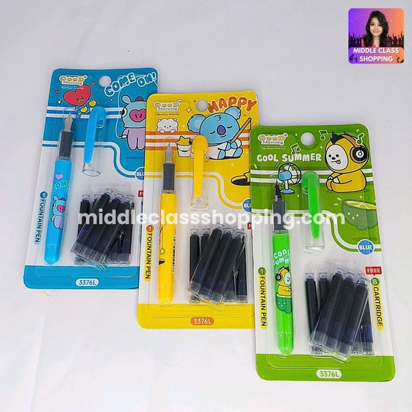 High Quality Cute Students Favourite Colorful Fountain Pen With 8 Catridges MC618