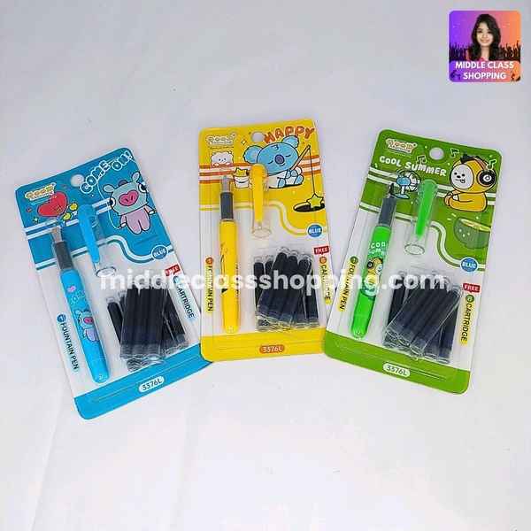 High Quality Cute Students Favourite Colorful Fountain Pen With 8 Catridges MC618