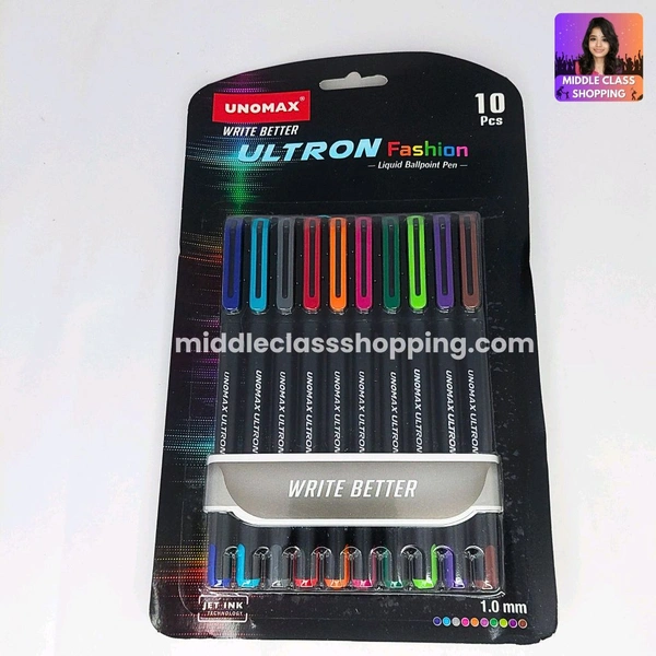 Unomax Ultron Fashion 10 in 1 Ink Jet Technology Multicolor Pens (10 Colors) MC622