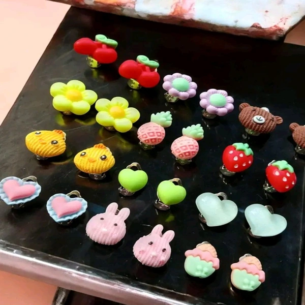 Kids Favorite Cute Colorful Catroon Fancy Ear Rings (3 Pairs) MC638