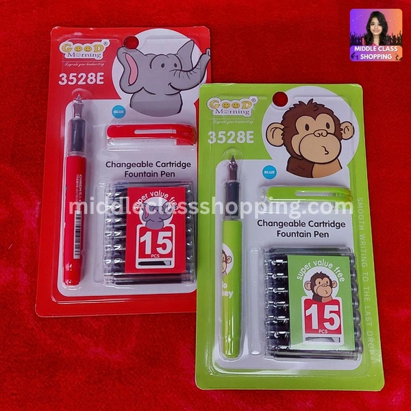 High Quality Cute Students Favourite Colorful Fountain Pen With 15 Long Life Catridges MC643