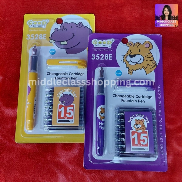 High Quality Cute Students Favourite Colorful Fountain Pen With 15 Long Life Catridges MC643