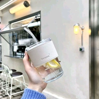 Trending Cute Luxury Transparent Glass Juice Or Coffee Cup With Straw And Leather Finish Holding Grip Support MC680