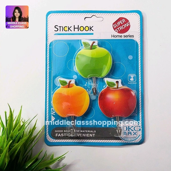 Premium Big Sized Apple Printed Cute Fancy Adhesive Hooks MC709