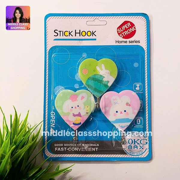 Premium Big Sized Heart Shaped Cartoon Printed Cute Fancy Adhesive Hooks MC711