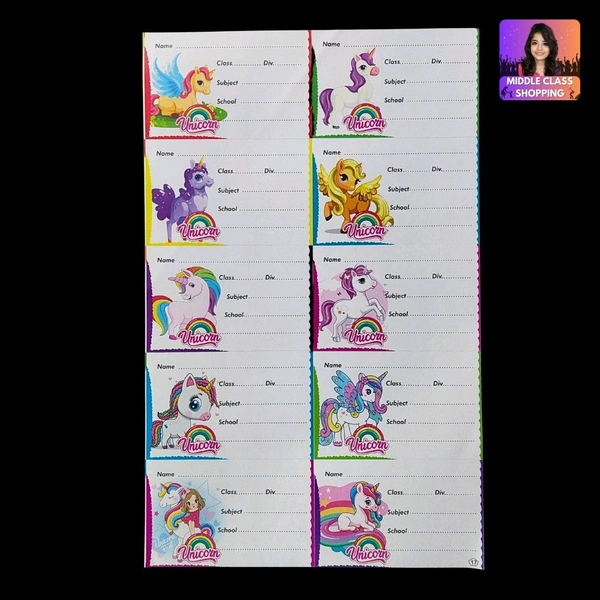 Kids Favorite Unicorn Cartoon School Notebook Label Stickers (10pcs) MC718