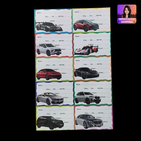Kids Favorite Car Printed School Notebook Label Stickers (10pcs) MC722