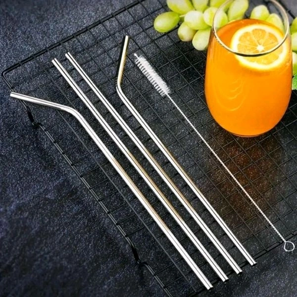 High Quality Reusable 5 in 1 Stainless Steel Straw Set With Cleaning Brush MC730