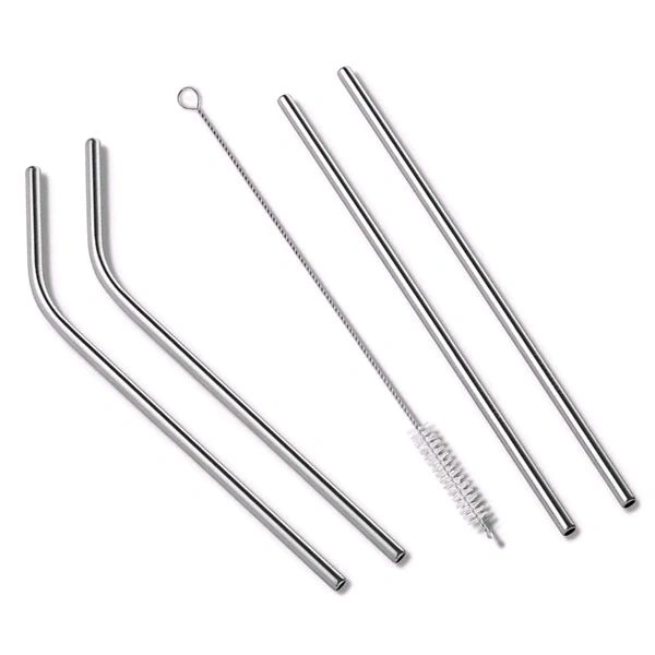 High Quality Reusable 5 in 1 Stainless Steel Straw Set With Cleaning Brush MC730