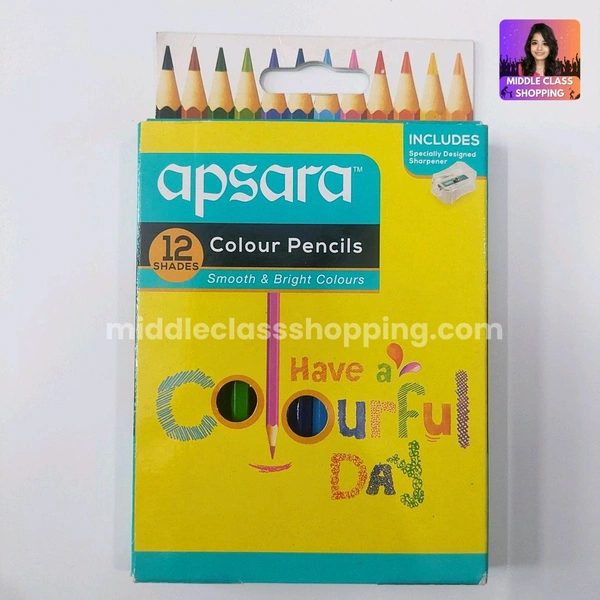 Apsara Premium Smooth And Bright Colour Pencils With Sharpner (12 SHADES) MC774