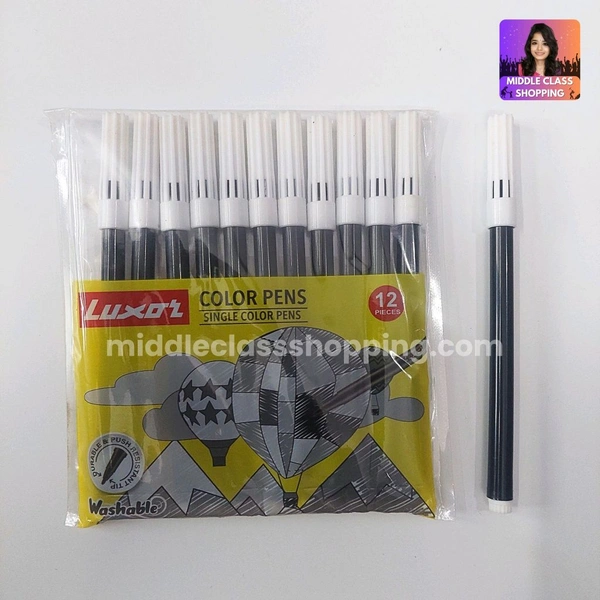 Luxar Premium 12 in 1 Water Color Sketch Pens (BLACK 12pcs) MC775