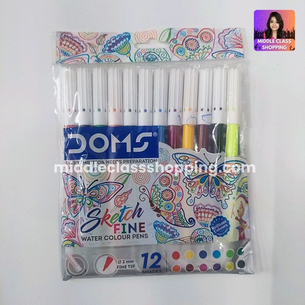 Doms Premium 12 in 1 Water Color Sketch Pens (Normal Sized 12 Colors) MC779