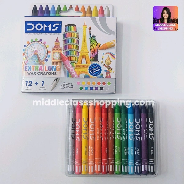 Doms Premium 13 in 1 Extra Long Wax Crayons  With Silver Crayon (13 SHADES) MC786