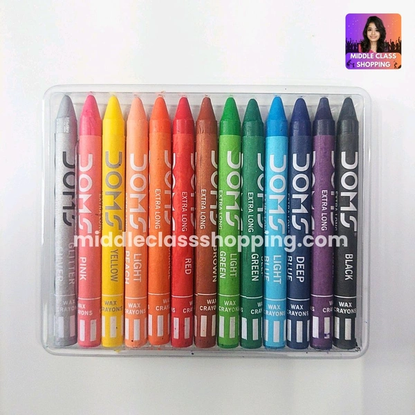 Doms Premium 13 in 1 Extra Long Wax Crayons  With Silver Crayon (13 SHADES) MC786