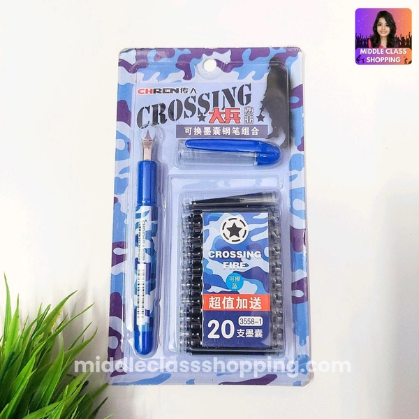 High Quality Cute Students Favourite Army Edition Fountain Pen With 20 Long Life Catridges (ARMY EDITION) MC796