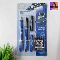 High Quality Cute Students Favourite Space Theme 1 Plus 1 Pens With Dual Type Nib Fountain Pens And  4 Long Life Catridges MC802