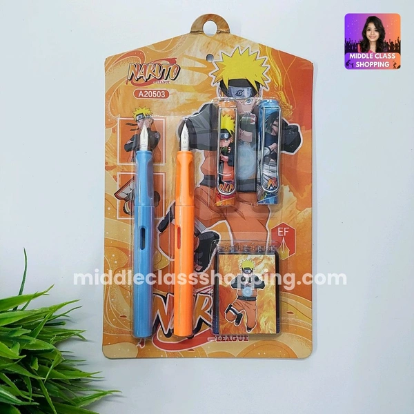 High Quality Cute Students Favourite Naruto Theme 1 Plus 1 Fountain Pens With  4 Long Life Catridges MC802