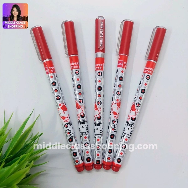 Cello Premium Super Star Cute Fancy Designed Red Gel Pen (RED INK) MC806