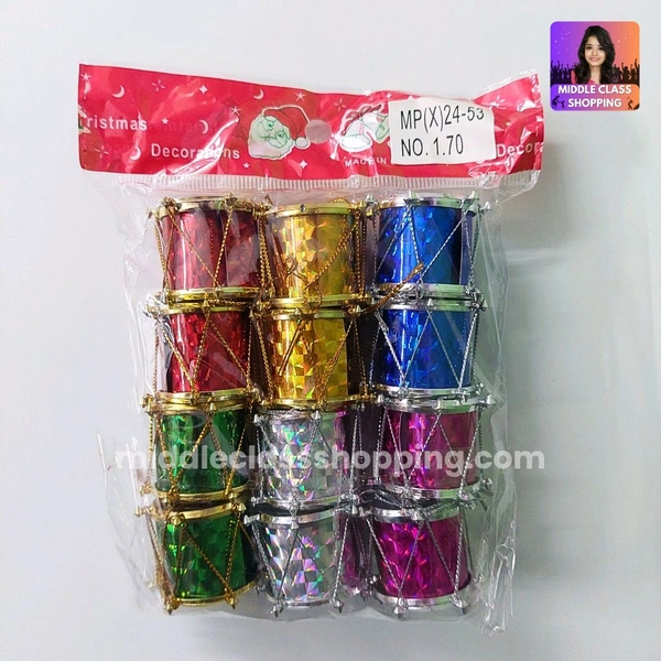 Cute 12pcs Multicolor Shining Colorful Glittery Drums  Christmas Decoration Hanging Set (12pcs) MC841