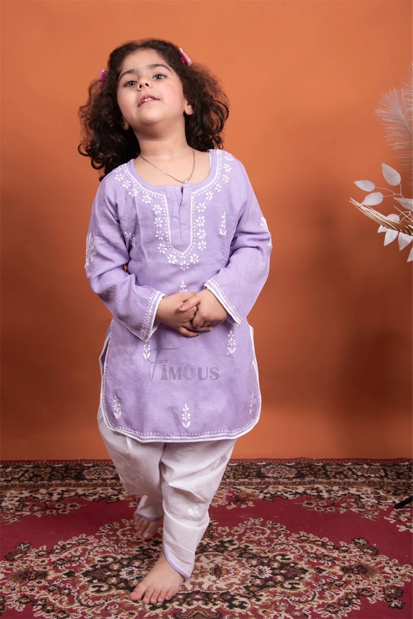 Small Chikankari Kurti With Dhoti Set - Purple, 36