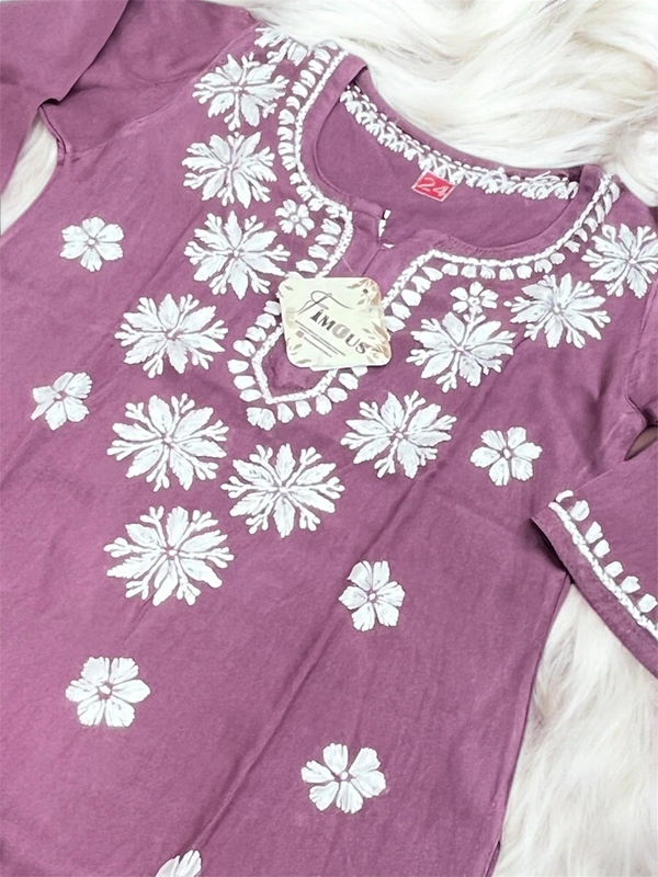 Dark Wine Reyon Chikankari Kids Dress - Dark Wine, 16