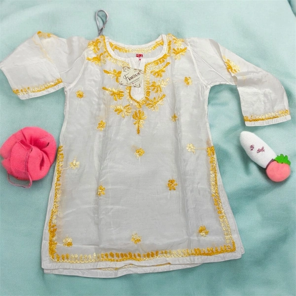 Kids Chikankari Kurti Gharara Set(Yellow) - White, 24