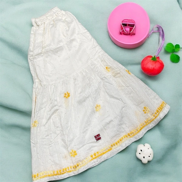 Kids Chikankari Kurti Gharara Set(Yellow) - White, 24