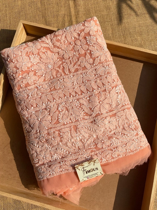 Peach Chikankari Georgette Unstiched Dress