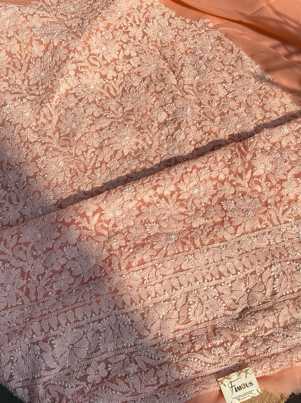Peach Chikankari Georgette Unstiched Dress