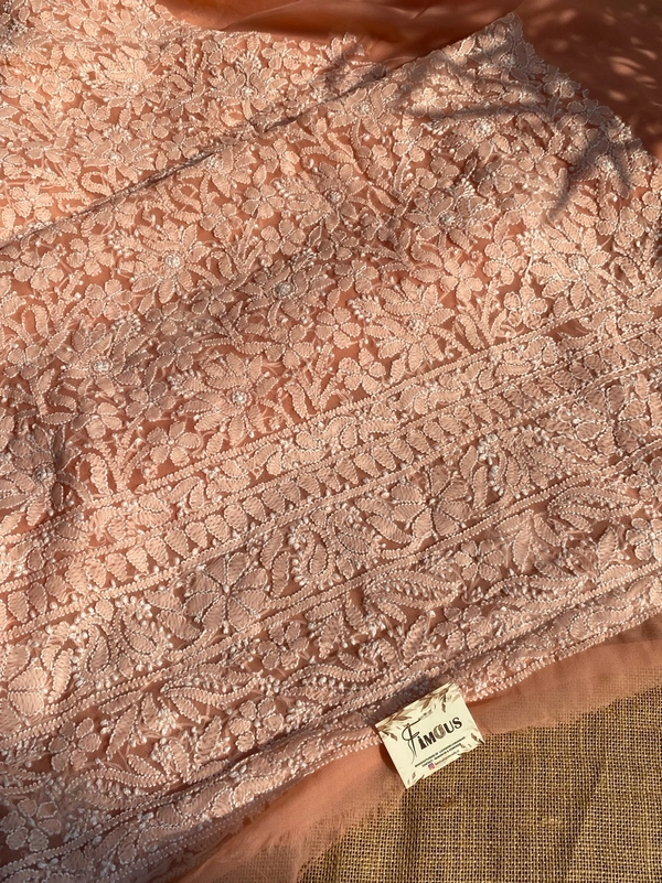 Peach Chikankari Georgette Unstiched Dress