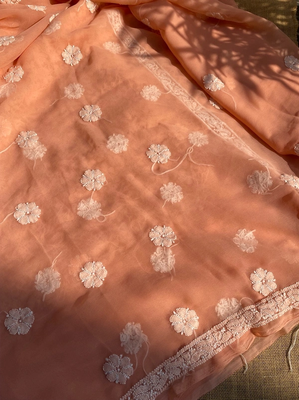 Peach Chikankari Georgette Unstiched Dress