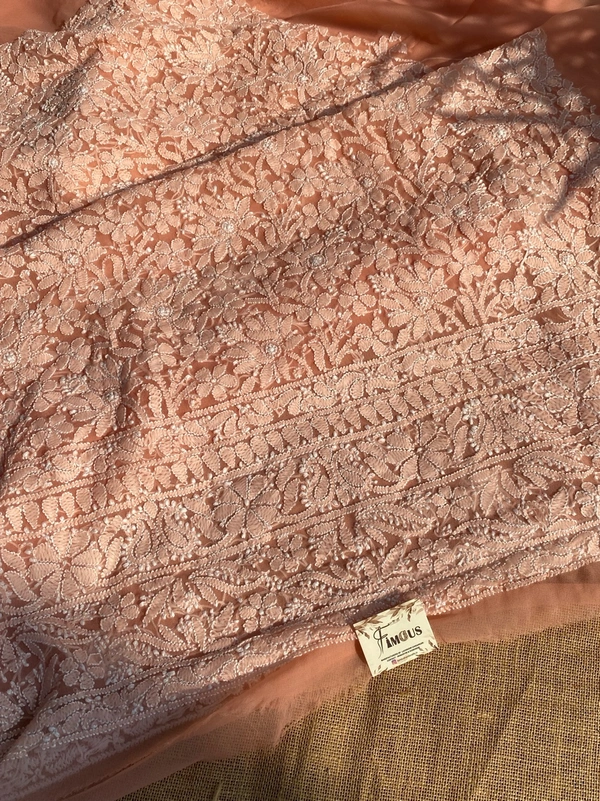 Peach Chikankari Georgette Unstiched Dress