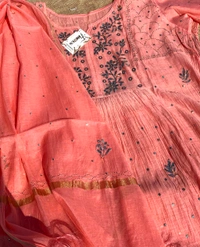 Roohani – Peach Handcrafted Mukaish Gown Set - Semi Stiched - Semi Stiched, Peach